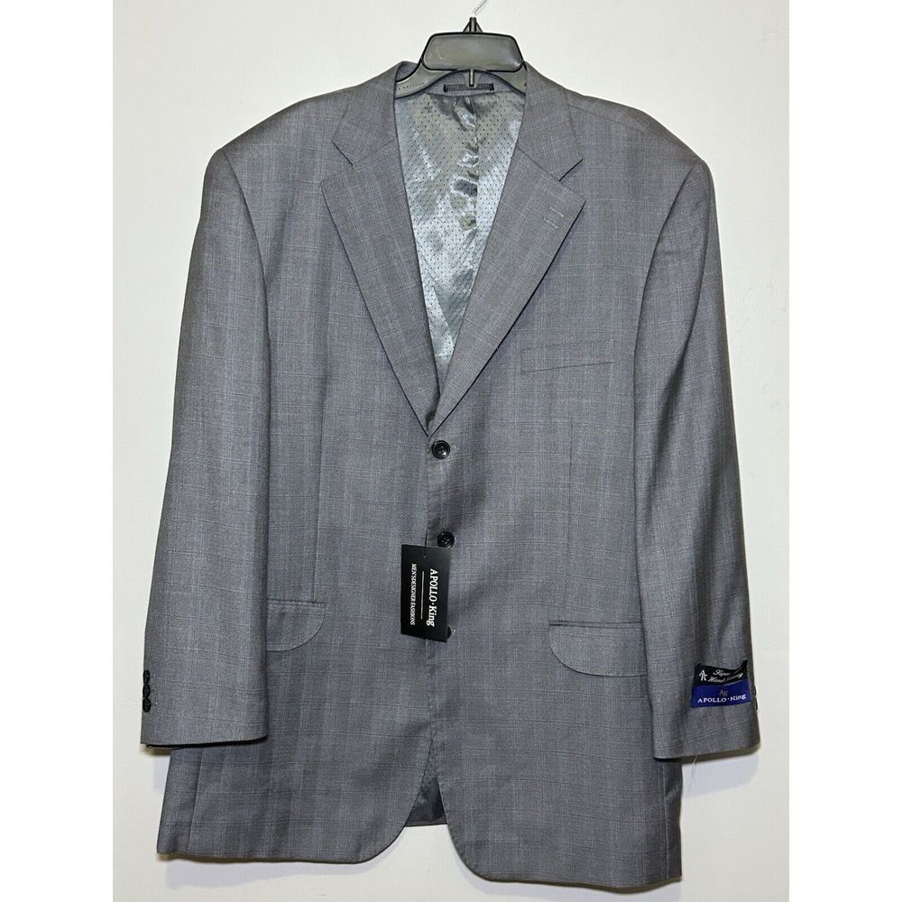 NEW Apollo King AK Gray Windowpane Suit Jacket Coat Blazer Size‎ 48 R